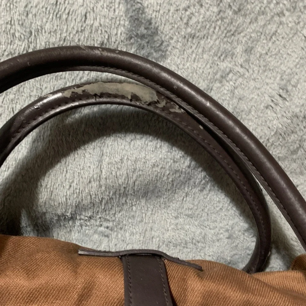J. Crew Brown Canvas Messenger Bag Leather Trim Crossbody Satchel RN77388 Faw